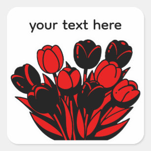 Red and Black Tulip Bouquet Square Sticker