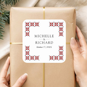 Red and Black Ukrainian Embroidery Wedding Square Sticker