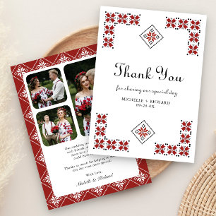 Red and Black Ukrainian Embroidery Wedding Thank You Card