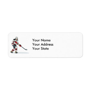red and black uniform ice hockey player return address label