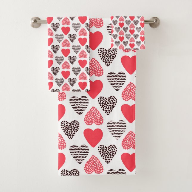 Red and Black Valentine's hearts Pattern Bath Towel Set (Insitu)