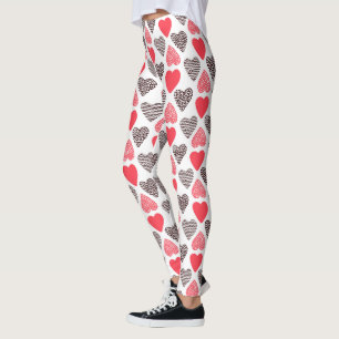 Red and Black Valentine's hearts Pattern Leggings