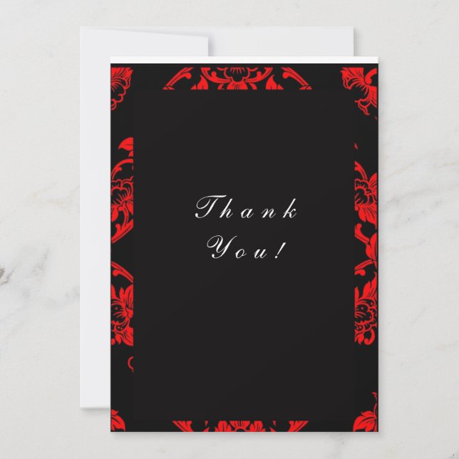 Red and Black Victorian Wedding Thank You Note Card (Front)
