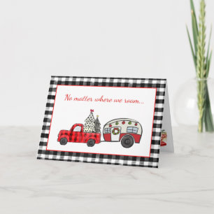 Red and Black Vintage Truck and Camper Christmas Card