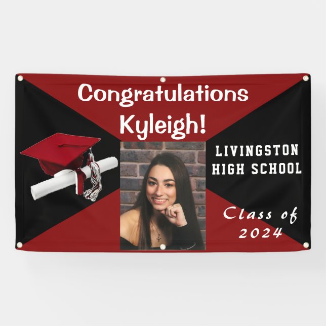 Red and Black Vinyl Graduation Photo Banner (Horizontal)