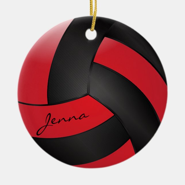 Red and Black Volleyball | DIY Name Ceramic Ornament (Front)