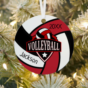Red and Black 🏐 Volleyball  Metal Ornament