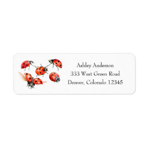 Red and Black Watercolor Ladybug Return Adres  Address Label