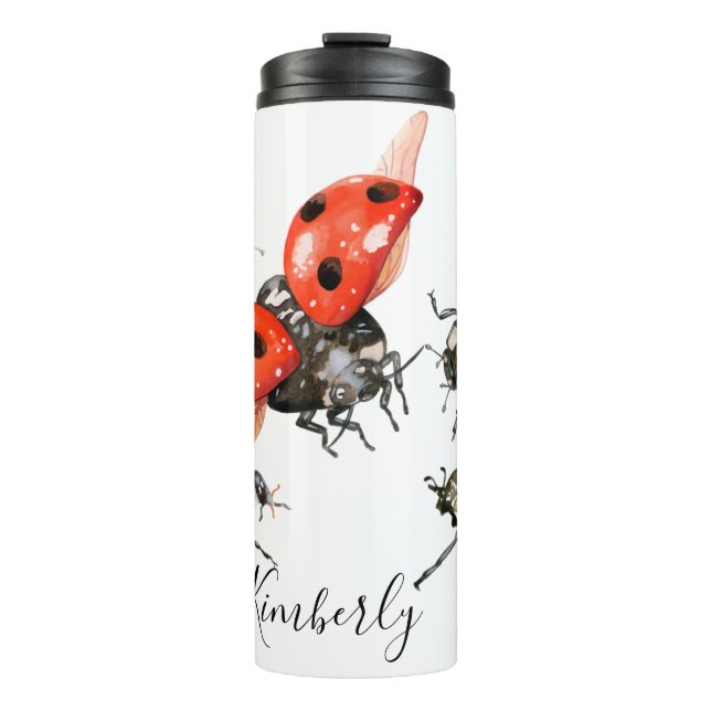 Red and Black Watercolor Ladybug  Thermal Tumbler (Front)