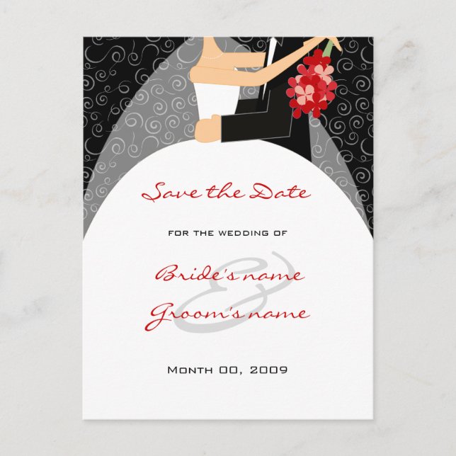 Red and Black Wedding Save the Date Postcards (Front)