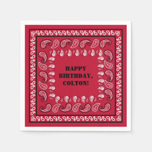 Red and Black Western Bandanna Print Birthday Part Napkin