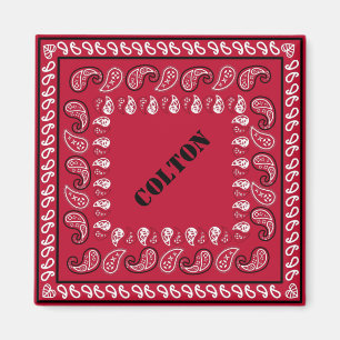 Red and Black Western Paisley Bandanna Personalise Magnet