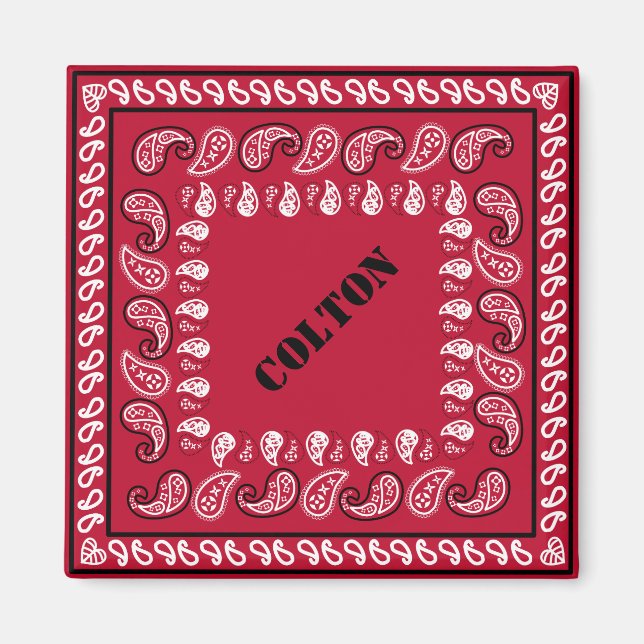 Red and Black Western Paisley Bandanna Personalise Magnet (Front)