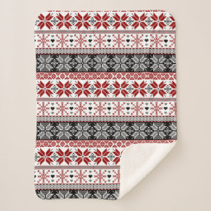 Red and Black Winter Fair Isle Pattern Sherpa Blanket