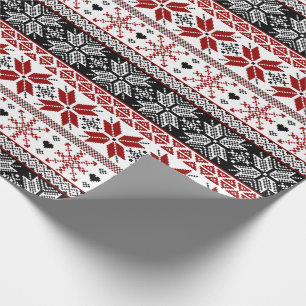Red and Black Winter Fair Isle Pattern Wrapping Paper