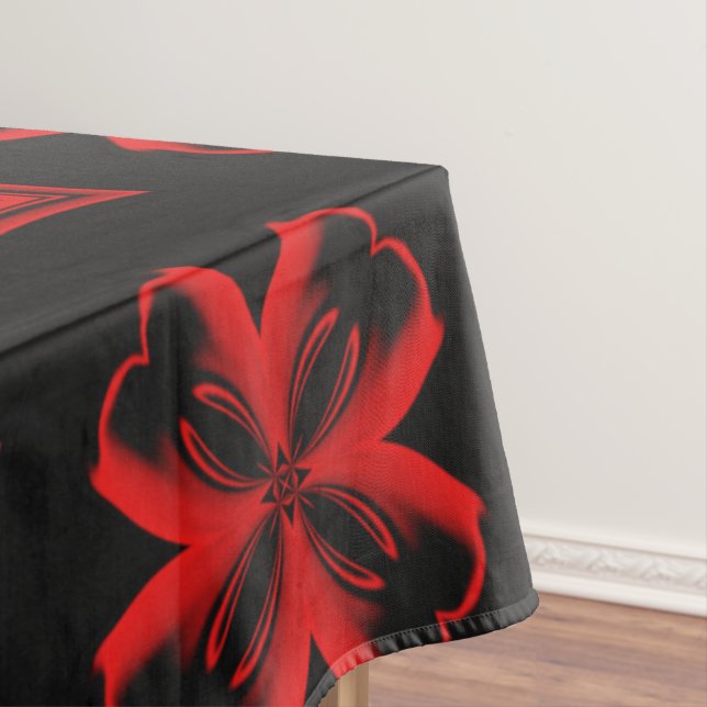Red and Black X and Square Kaleidoscope Pattern Tablecloth (In Situ)