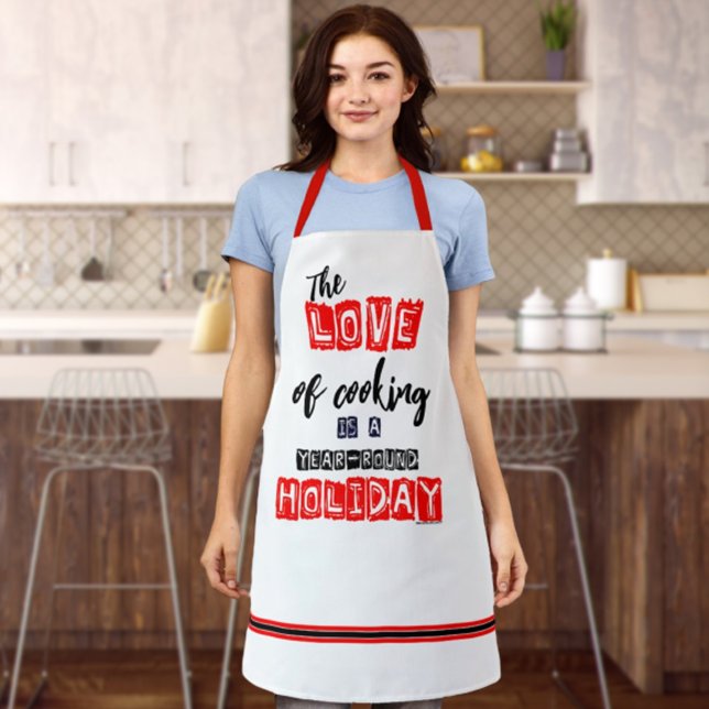 Red and Black Year-Round Cooking Love Holiday  Apron (Creator Uploaded)