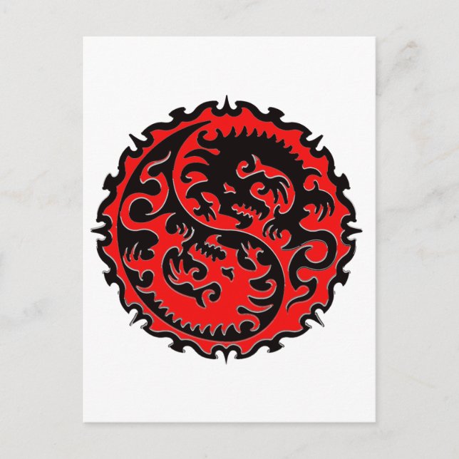 Red and Black Yin Yang Dragon Postcard (Front)