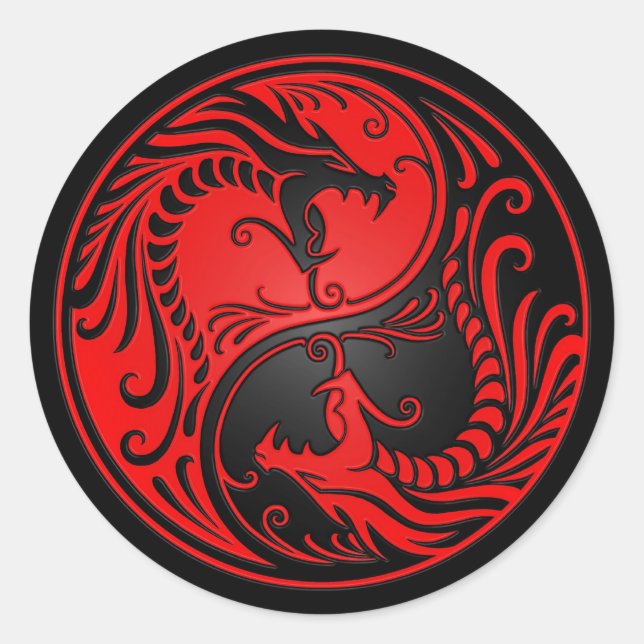 Red and Black Yin Yang Dragons Classic Round Sticker (Front)