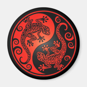 Red and Black Yin Yang Geckos Magnet