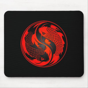 Red and Black Yin Yang Koi Fish Mouse Pad