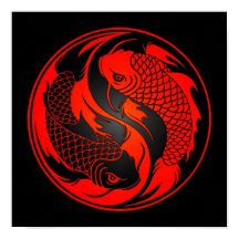 Red and Black Yin Yang Koi Fish