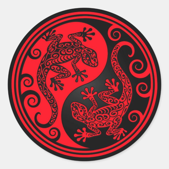 Red and Black Yin Yang Lizards Classic Round Sticker (Front)