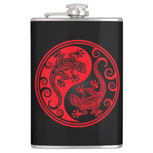 Red and Black Yin Yang Lizards Hip Flask