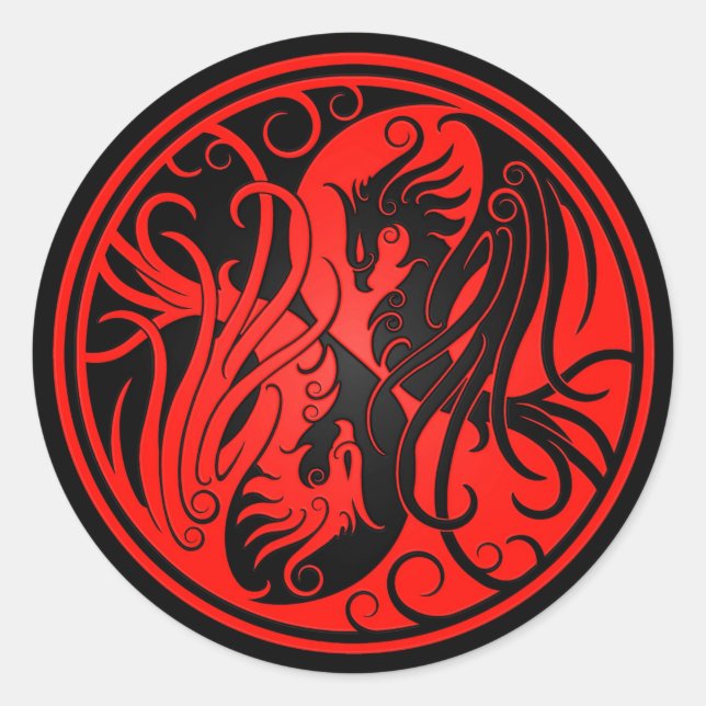 Red and Black Yin Yang Phoenix Classic Round Sticker (Front)