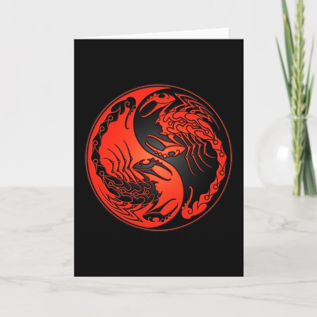 Red and Black Yin Yang Scorpions Card (Front)