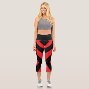Red and Black Yoga Pant Striped Capri Leggings