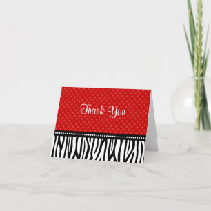 Red and Black Zebra Polka Dot Thank You Card