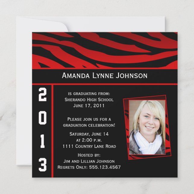 Red and Black Zebra Print Graduation Invitation (Front)
