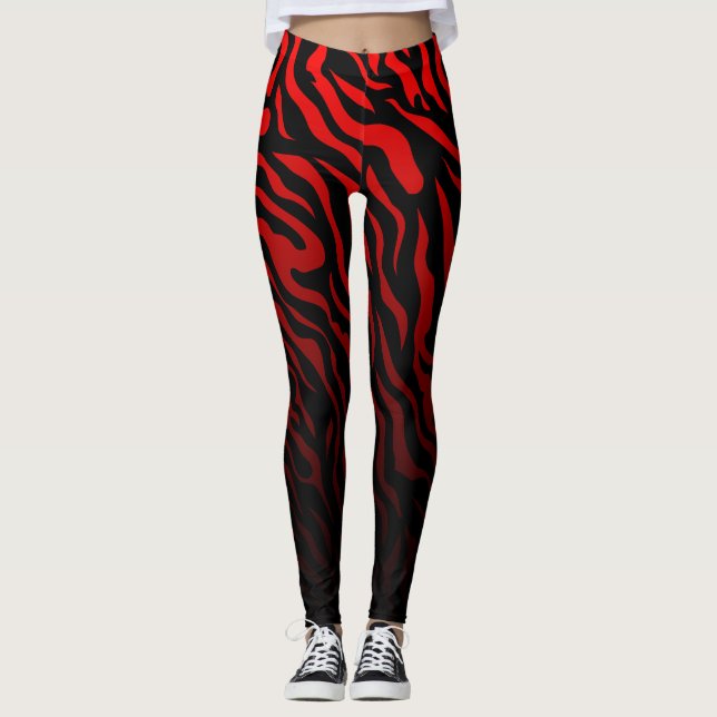Red and Black Zebra Stripes: Stylish Leggings (Front)