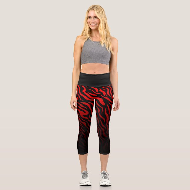Red and Black Zebra Stripes: Stylish Leggings (Front)