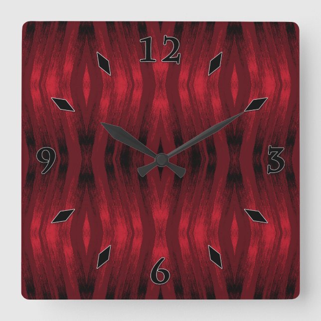 Red and black zigzag square wall clock (Front)