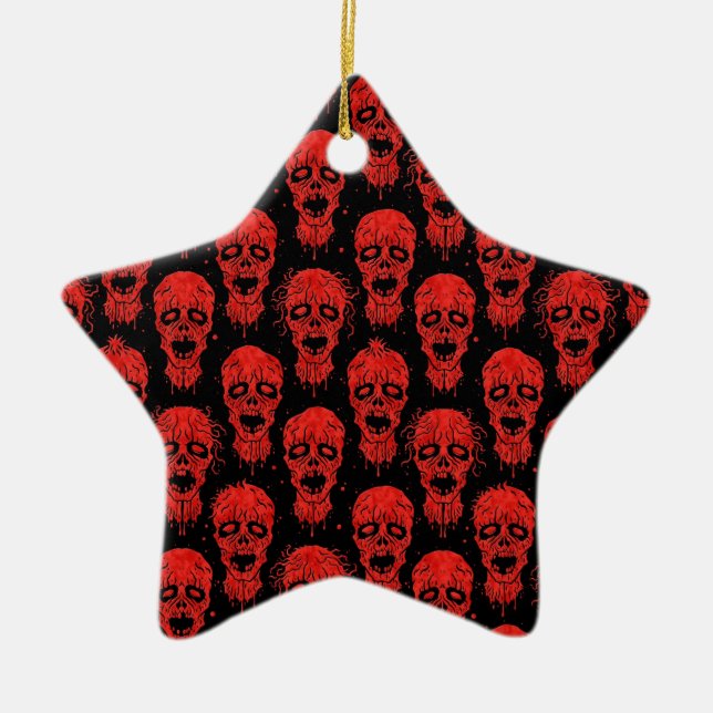 Red and Black Zombie Apocalypse Pattern Ceramic Ornament (Front)