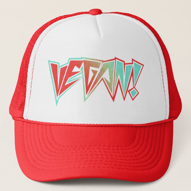 Red and Blue 1980s Rocker Vegan Trucker Hat (Front)