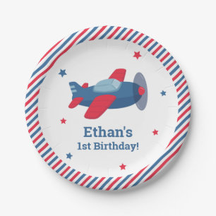Red and Blue Aeroplane Boys Birthday Party Paper P Paper Plate