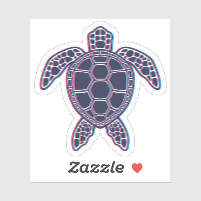 Red And Blue Anaglyph 3D Glitch Effect Sea Turtle (Sheet)