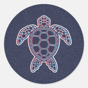 Red And Blue Anaglyph 3D Glitch Effect Sea Turtle Classic Round Sticker