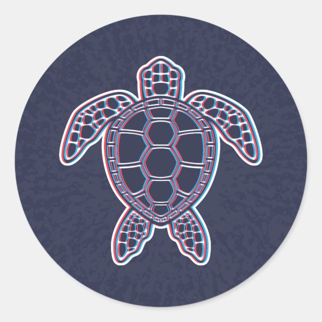 Red And Blue Anaglyph 3D Glitch Effect Sea Turtle Classic Round Sticker (Front)