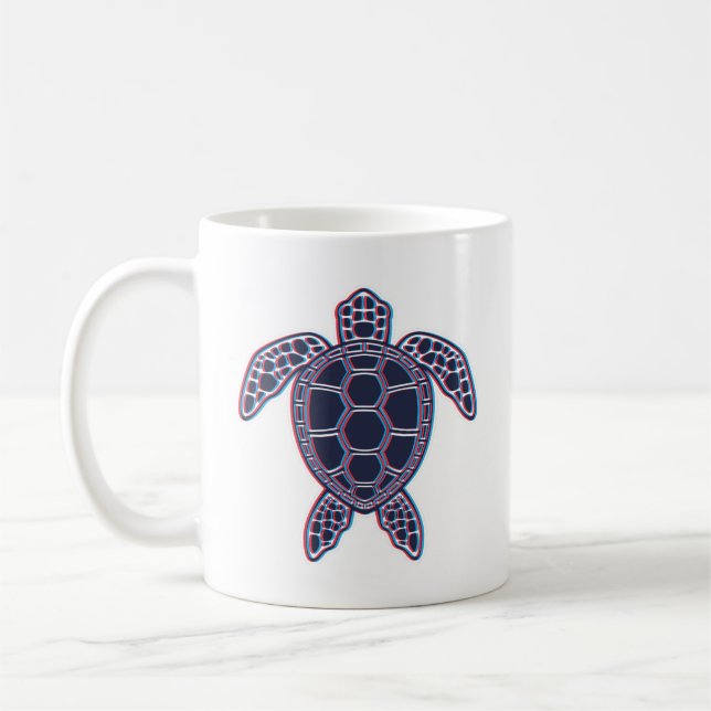 Red And Blue Anaglyph 3D Glitch Effect Sea Turtle Coffee Mug (Left)