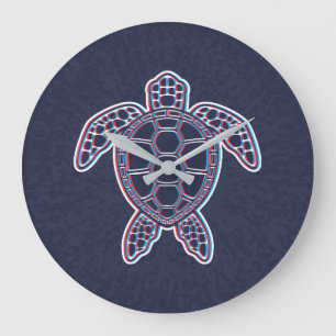 Red And Blue Anaglyph 3D Glitch Effect Sea Turtle Large Clock
