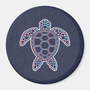 Red And Blue Anaglyph 3D Glitch Effect Sea Turtle Magnet