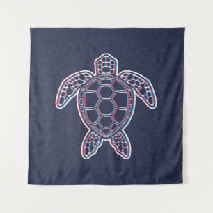 Red And Blue Anaglyph 3D Glitch Effect Sea Turtle Tapestry