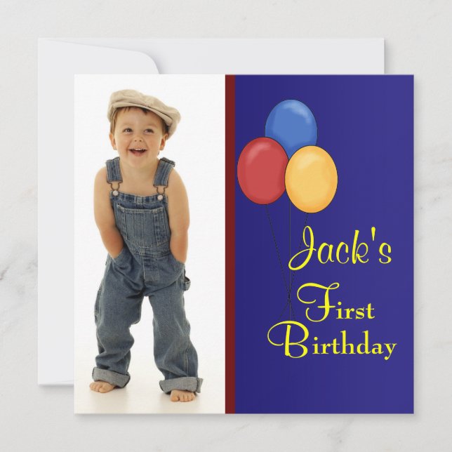 Red and Blue Balloons Boys Birthday Party Invitation (Front)