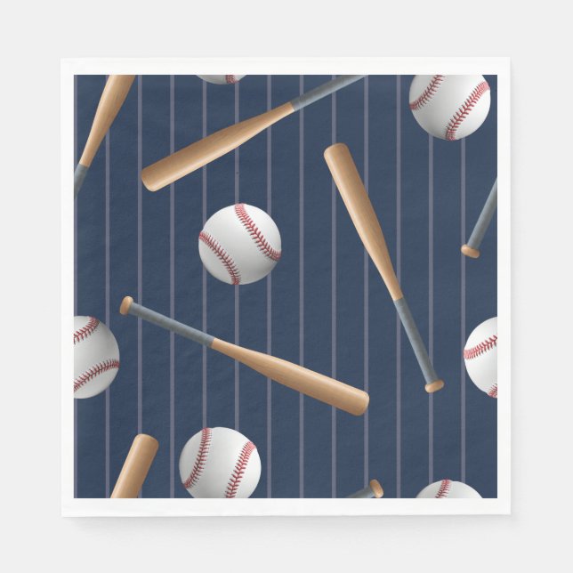 Red and Blue Baseball Birthday  Napkin (Front)