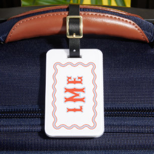 Red and Blue Bespoke Scalloped Monogram Luggage Tag