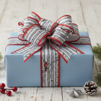 Red and Blue Birch Trees and Red Cardinal Birds